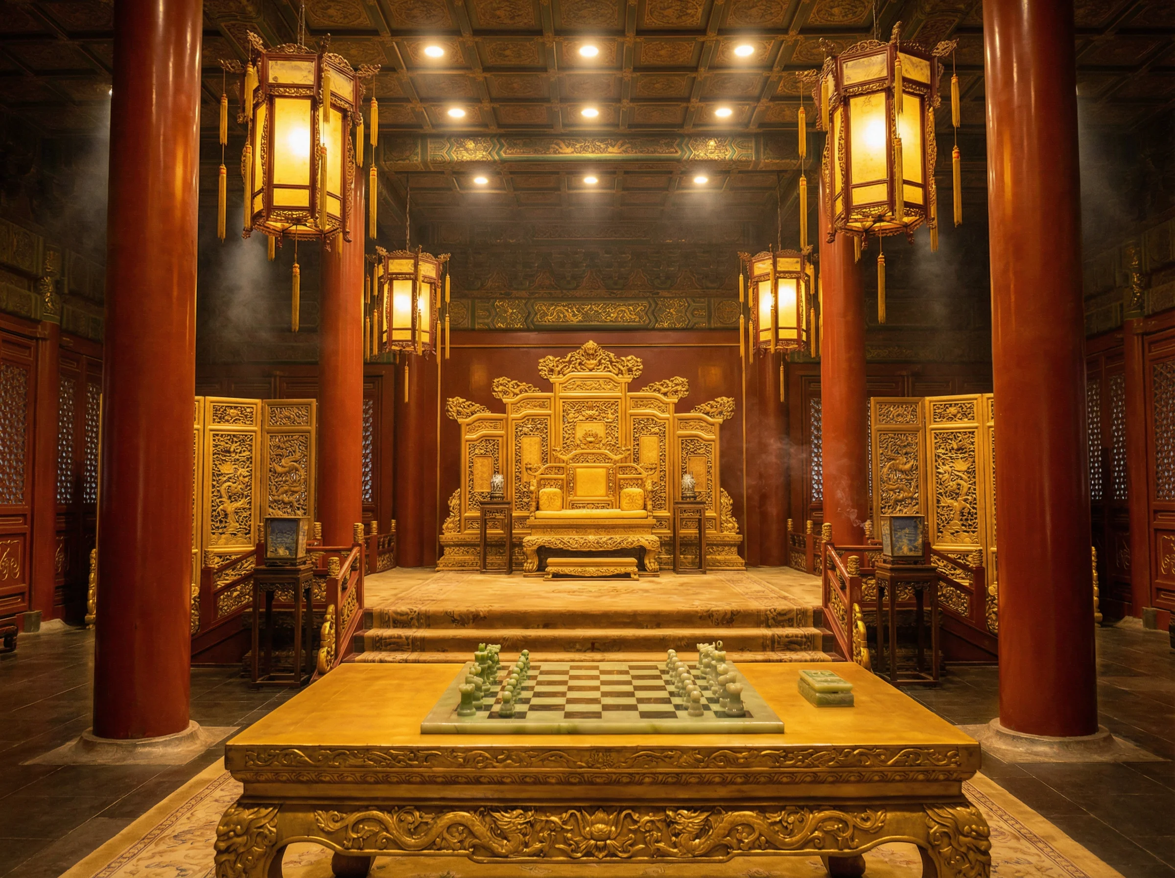 紫禁城金銮殿内景与棋盘 - wepoker扑克 帝王弈道